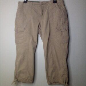 BCG Cargo Pants Capri Women 6 Pockets Khaki Tan